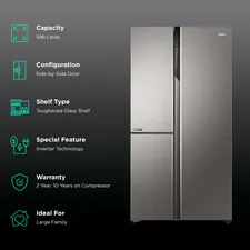 Haier 598 Litres 3 Star Frost Free Side By Side Smart Wifi Enabled Refrigerator with Deo Fresh Technology (HRT-683ISU1, Inox Steel) - Image 2