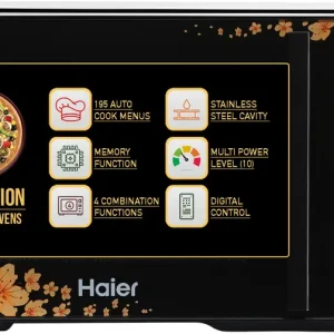 Haier 22 L 205 Auto cook Menus, 10 Power Levels, 4 Combination Cooking, Multistage Cooking, Auto Defrost, Child Lock Convection Microwave Oven  (HIL22ECCFSD, Black)