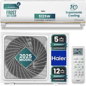 Haier 2025 Model Intelli-Convertible 7 in1 Convertible 1.5 Ton 3 Star Split Dual Inverter HD Filter,Frost Self Clean,Upto 20 M air Flow, Hyper PCB, 2 Way Swing AC - Silver  (HSU18C-TQG3BN-INV/HS18C-TQG3BN-INV/HU18-3BN-INV, Copper Condenser)