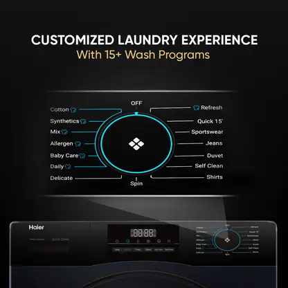 Haier 8 kg AI with Inverter Motor,Puristeam and Refresh Function, Anti Bacterial Technology, Super Drum 525mm with Custom Wash Programs Fully Automatic Front Load Washing Machine Black (EFL80-IM12IBIEBK) - Image 8
