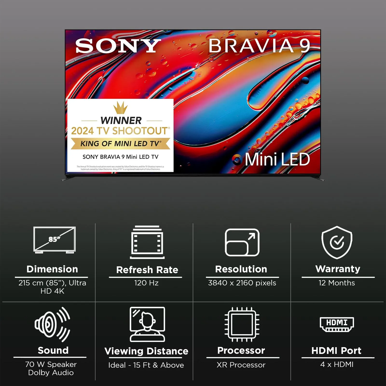 SONY BRAVIA 9 215.9 cm (85 inch) LED 4K Ultra HD Mini Smart Android TV with Dolby Vision & Dolby Atmos (2024 model) - Image 5