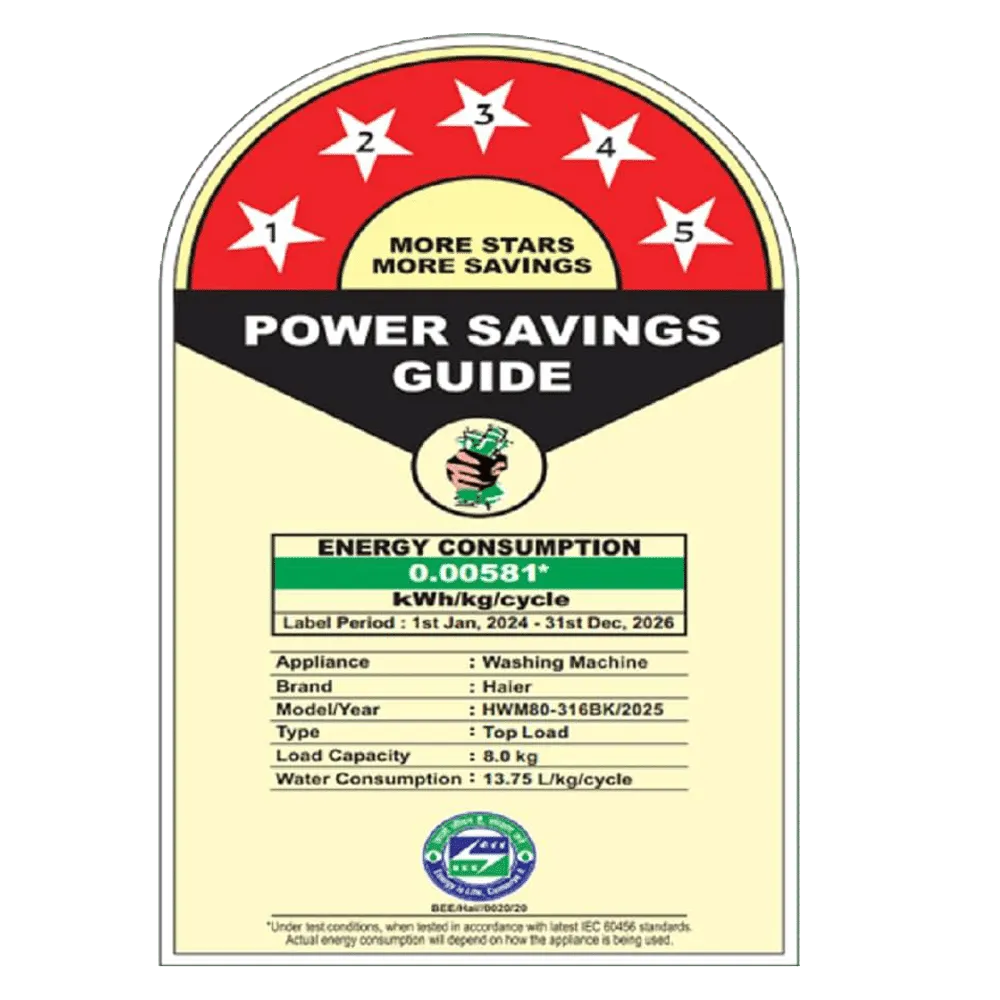 Haier 8 kg 5 Star Fully Automatic Top Load Washing Machine (HWM80-316BK, Oceanus Wave Drum, Dark Jade Silver) - Image 9