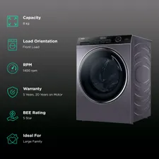 Haier 8 kg Fully Automatic Front Load Washing Machine (HW80-DM14959CS6U1, Direct Motion Motor, Starry Silver) - Image 9